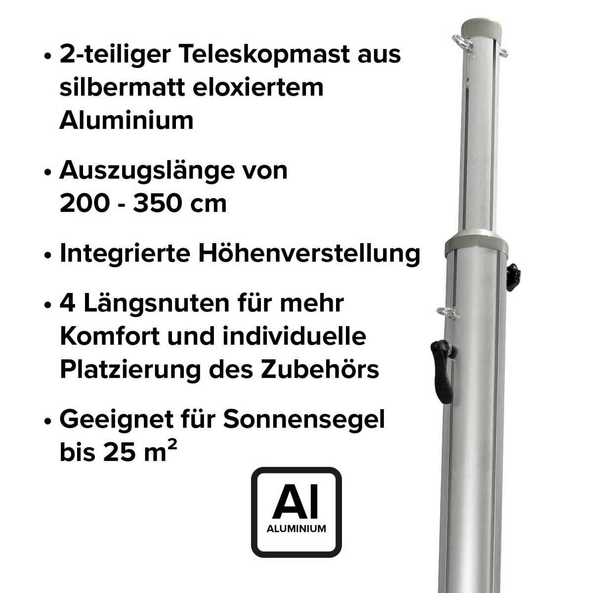 Teleskopmasten mit Bodenplatte Set | Sonnensegel Zubehr | Zubehr |  easy2shade